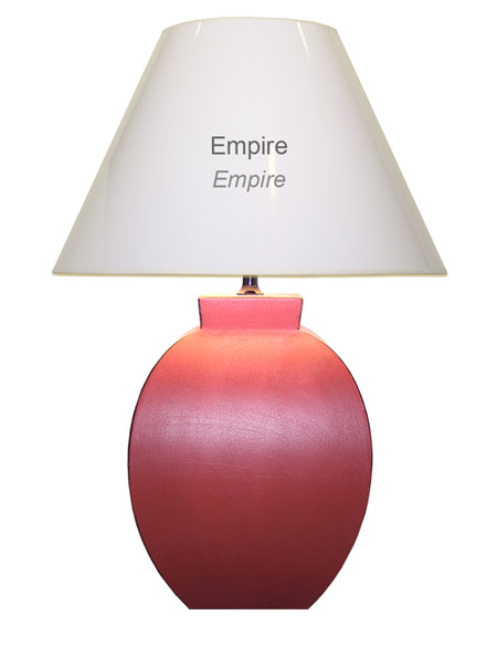 Empire shaped lampshade on lamp base Sizing an empire shaped lampshade in harmony with a lamp base.