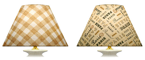 Direction of fabric placement on bias on the front face of a lampshade for coolie shaped lampshades with check and writing prints.